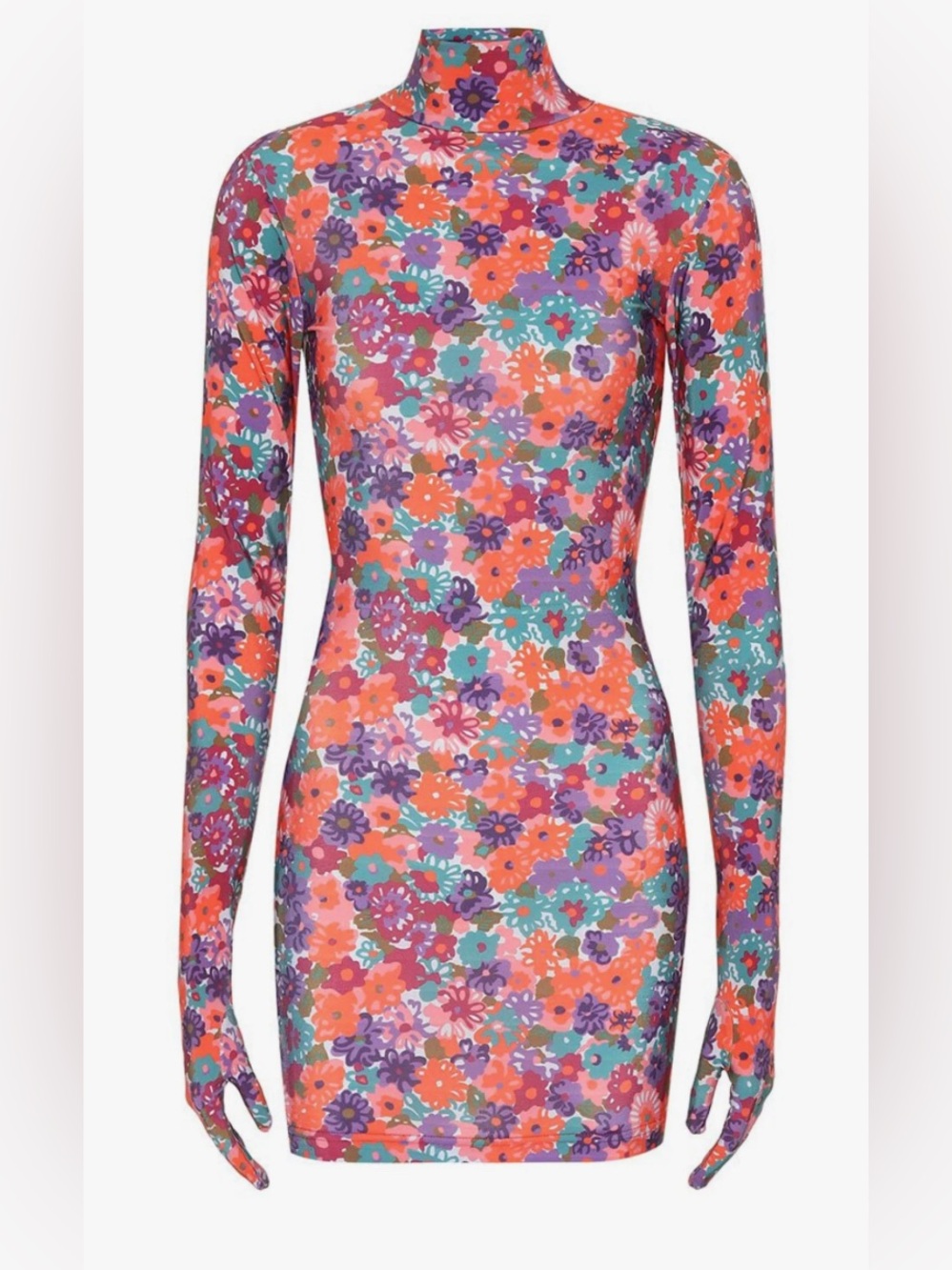 Vetements floral body con dress with gloves